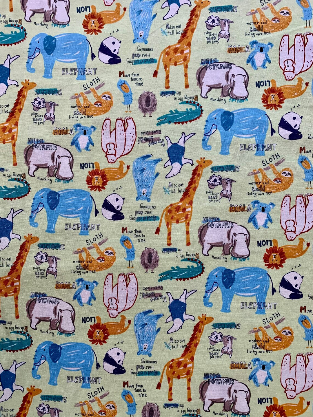 Happy Cloth Light-Weight Canvas by Senyo Fabrics - Zoo Animals, Green