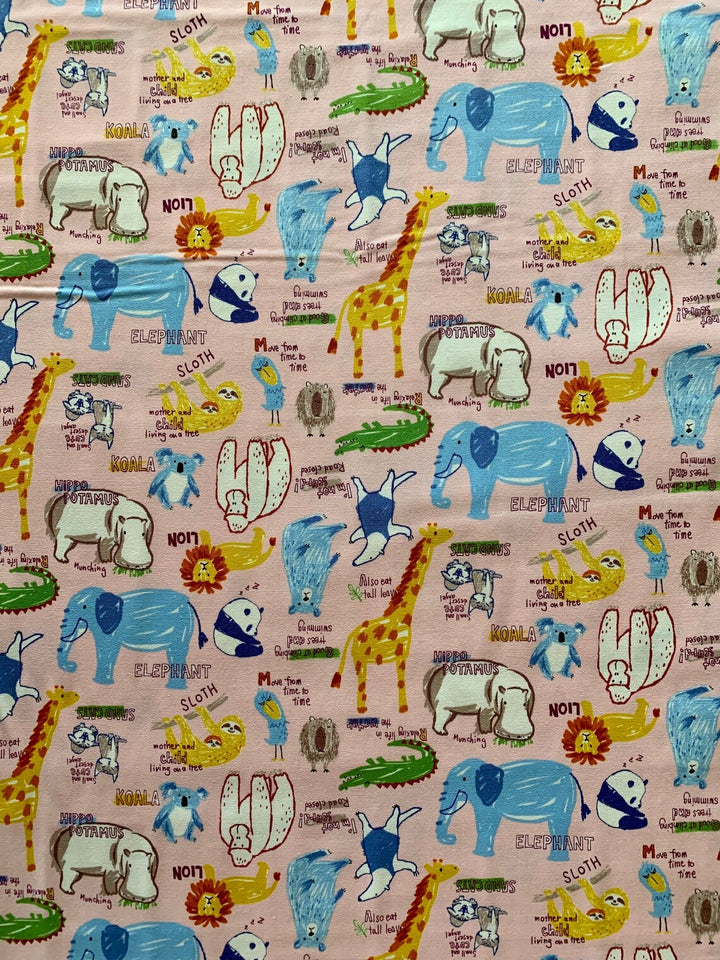 Happy Cloth Light-Weight Canvas by Senyo Fabrics - Zoo Animals, Pink