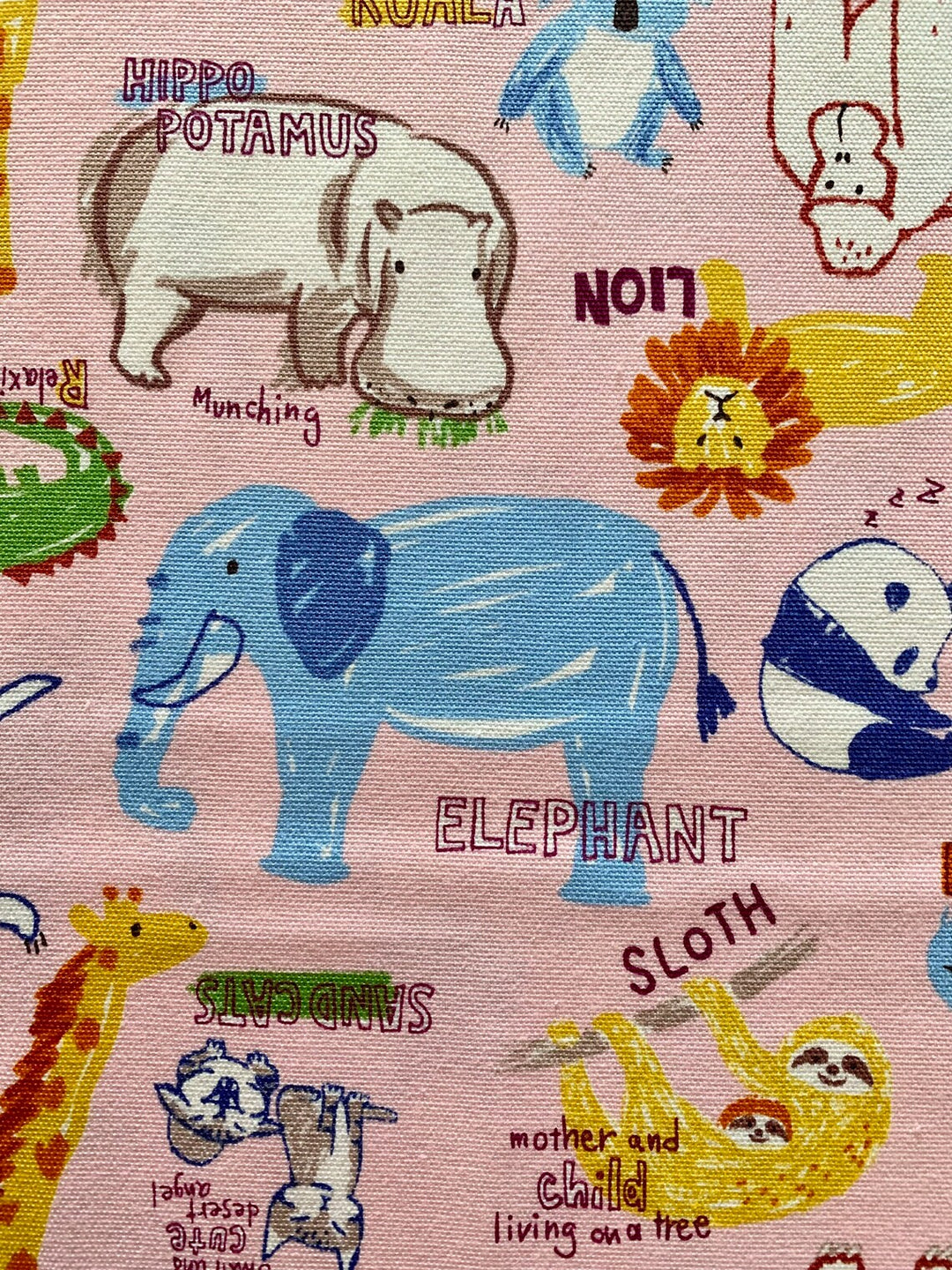 Happy Cloth Light-Weight Canvas by Senyo Fabrics - Zoo Animals, Pink