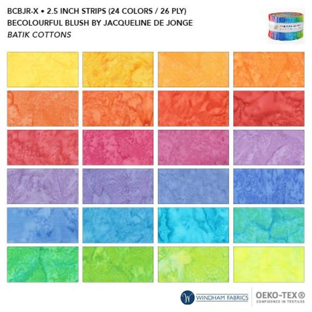 BeColourful Blush Batik 2.5" Fabric Roll - Multi 26pcs