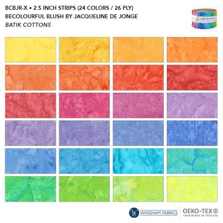 BeColourful Blush Batik 2.5" Fabric Roll - Multi 26pcs