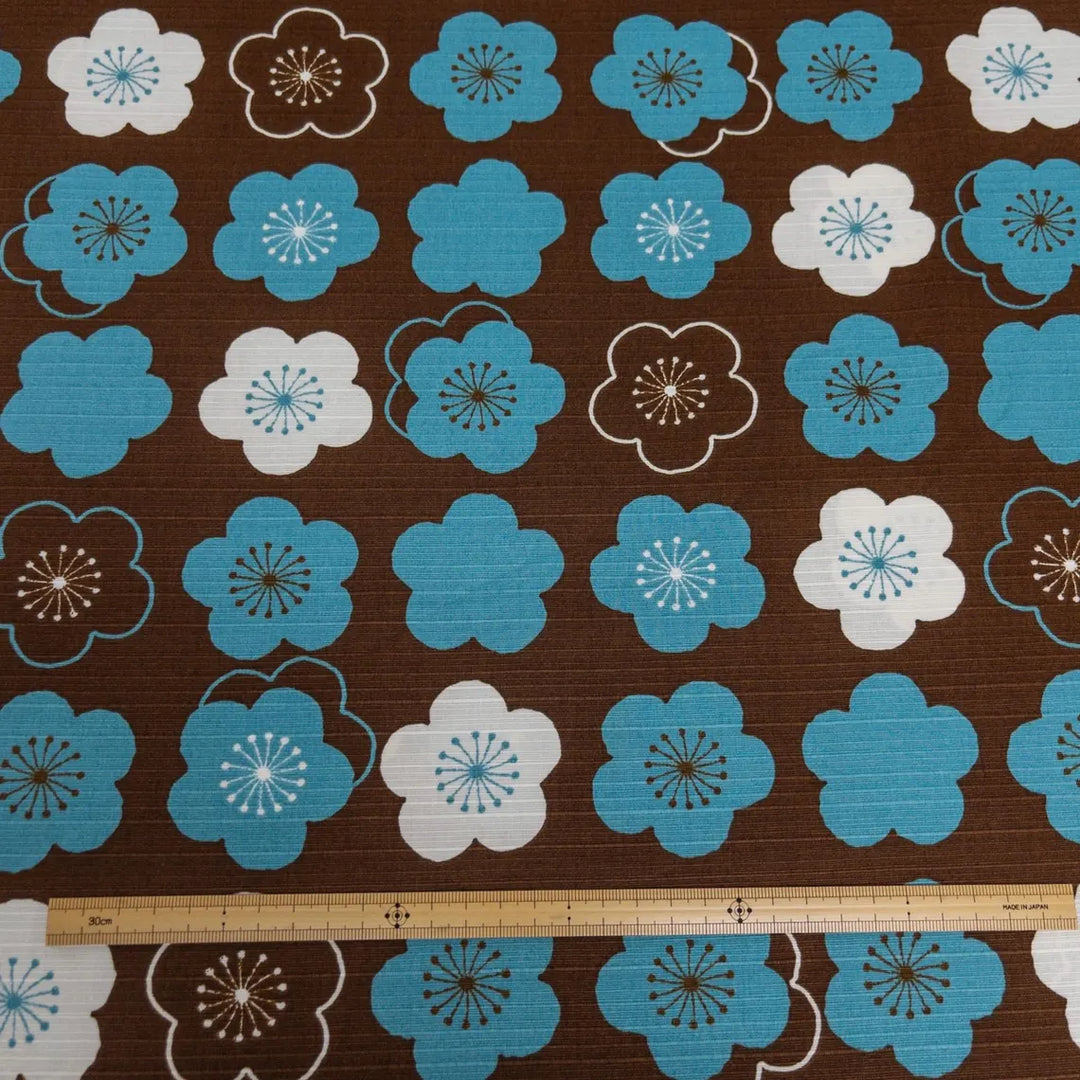 Sevenberry Japanese Shantung Fabric - Plum Blossom, Blue/White/Black
