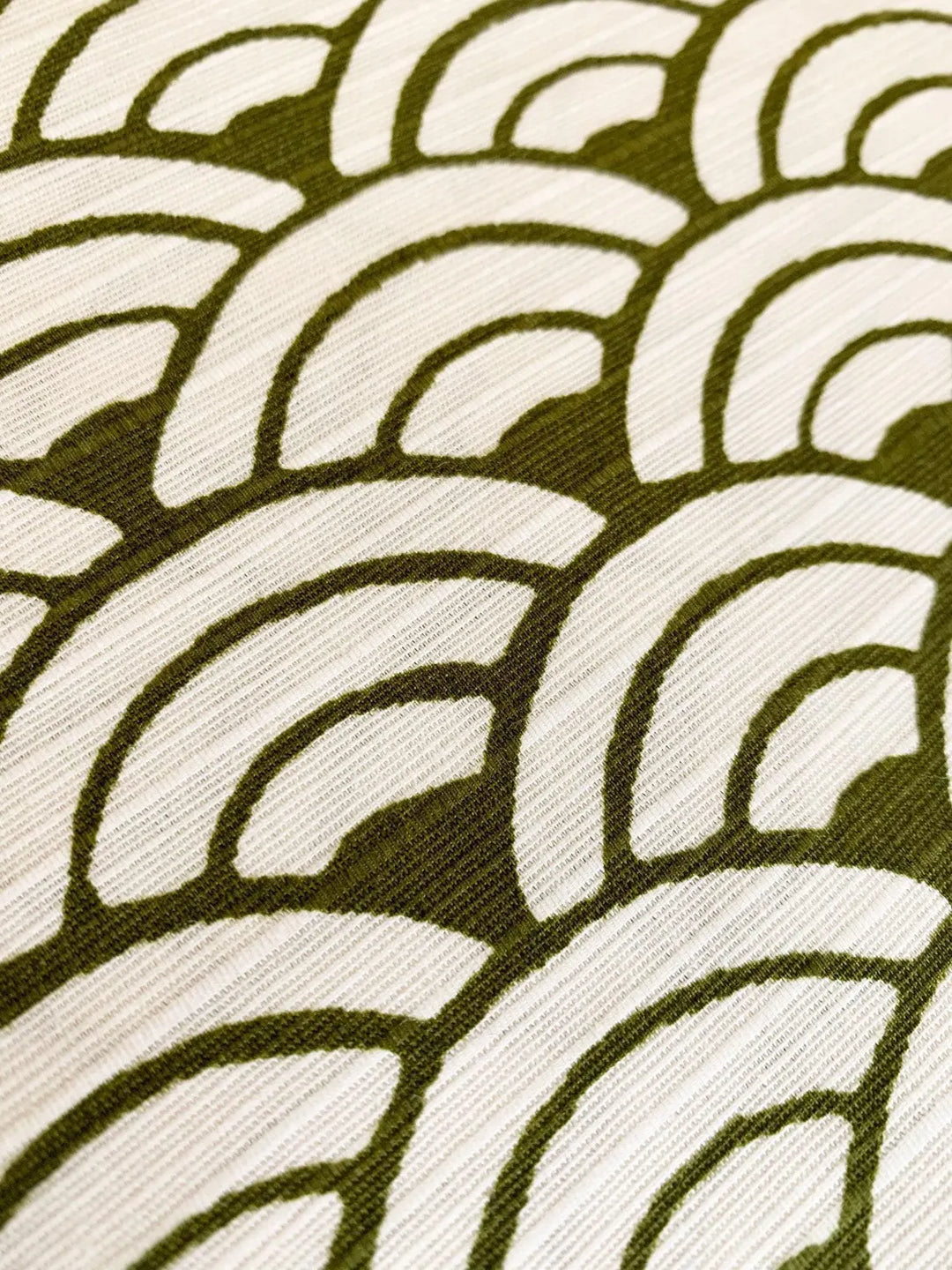 Sevenberry Japanese Shantung Fabric - Waves, White/Olive Green