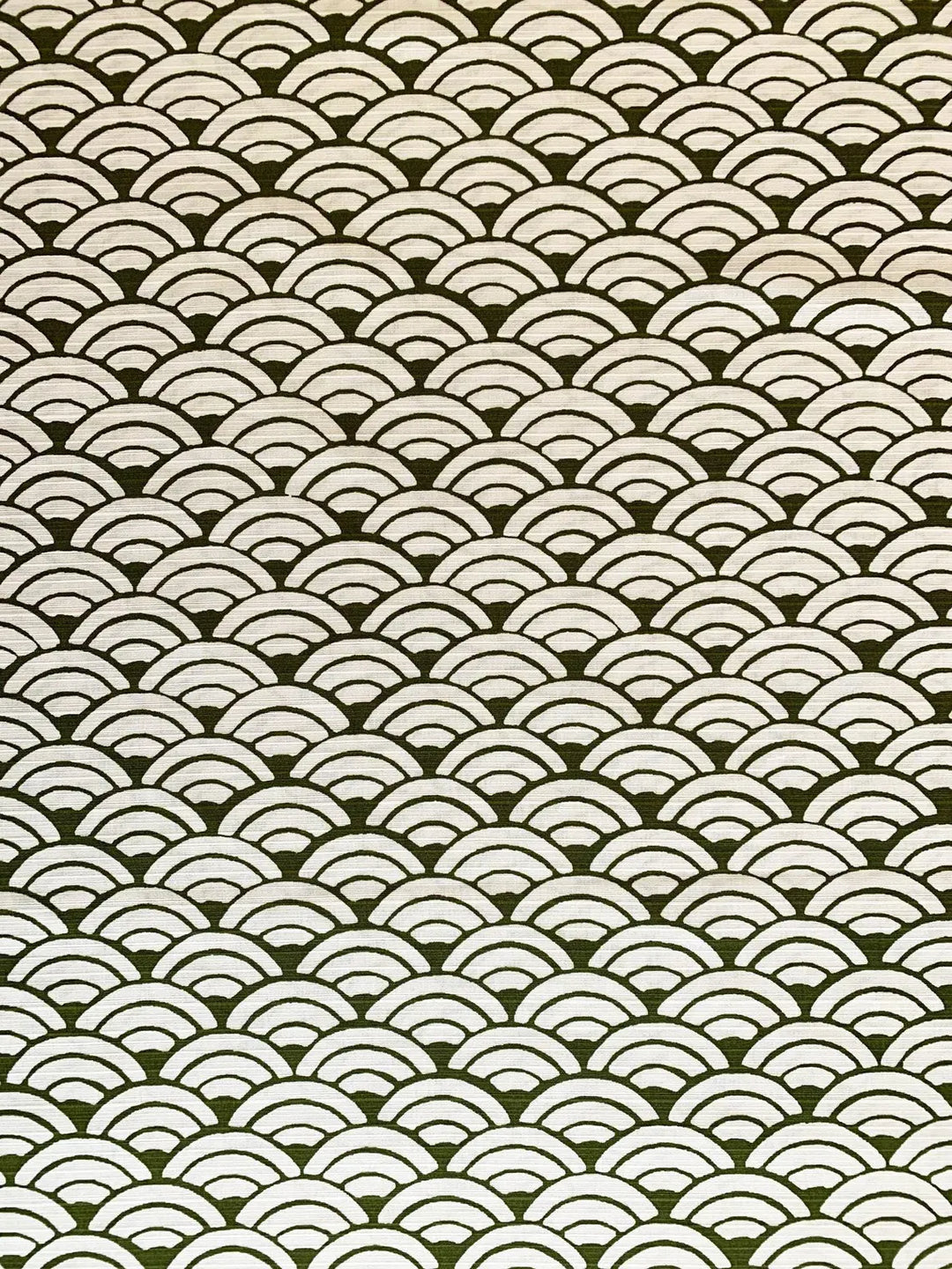 Sevenberry Japanese Shantung Fabric - Waves, White/Olive Green