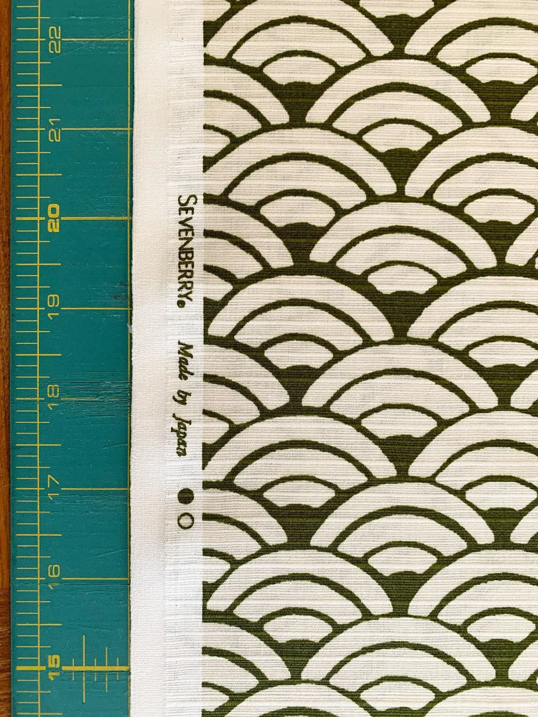 Sevenberry Japanese Shantung Fabric - Waves, White/Olive Green