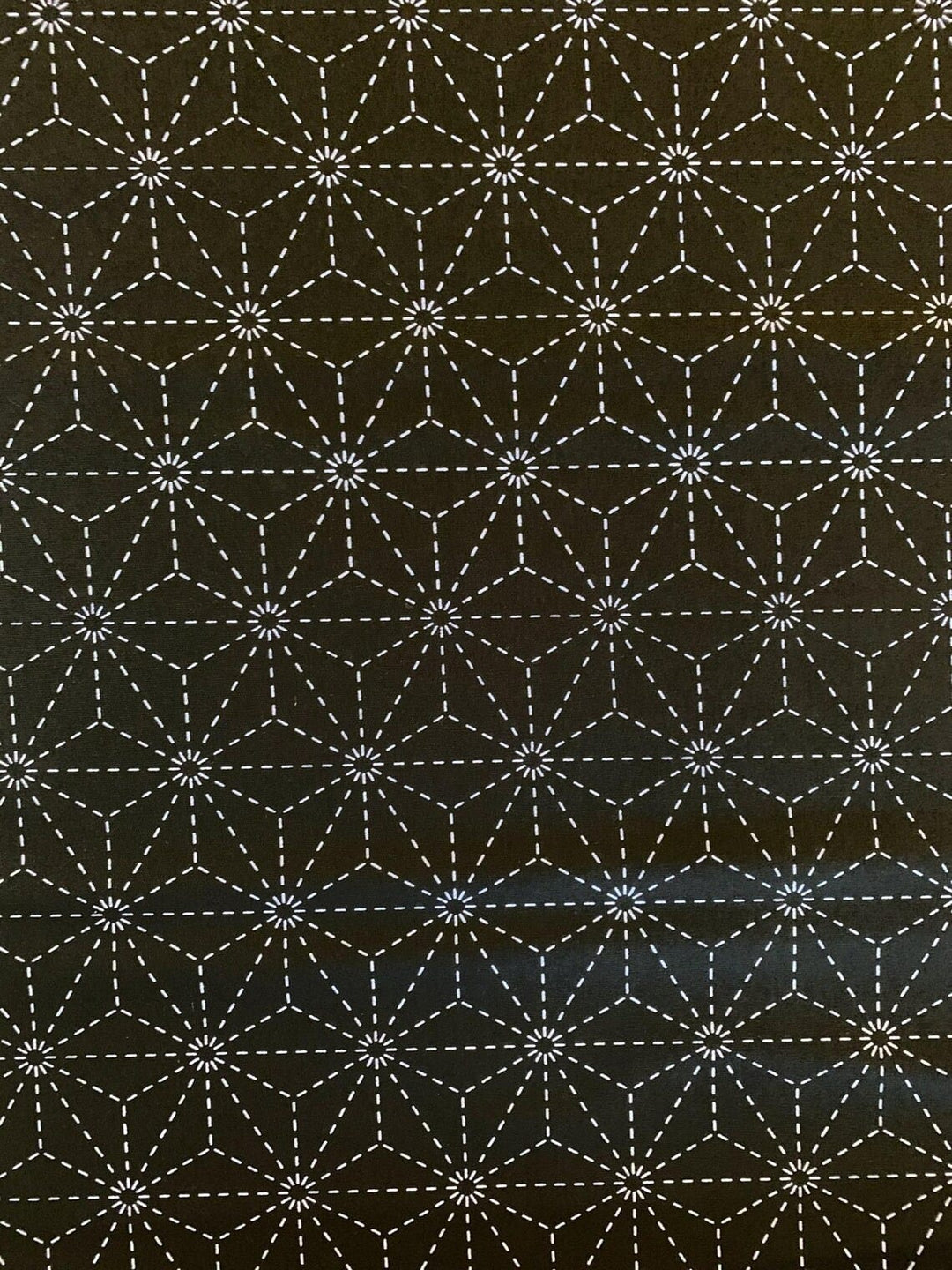 Asanoha Stars Black Sashiko Fabric 47" Wide SOLD BY 1/2 YARD Asanoha Stars Black Sashiko Fabric 47" Wide SOLD BY 1/2 YARD