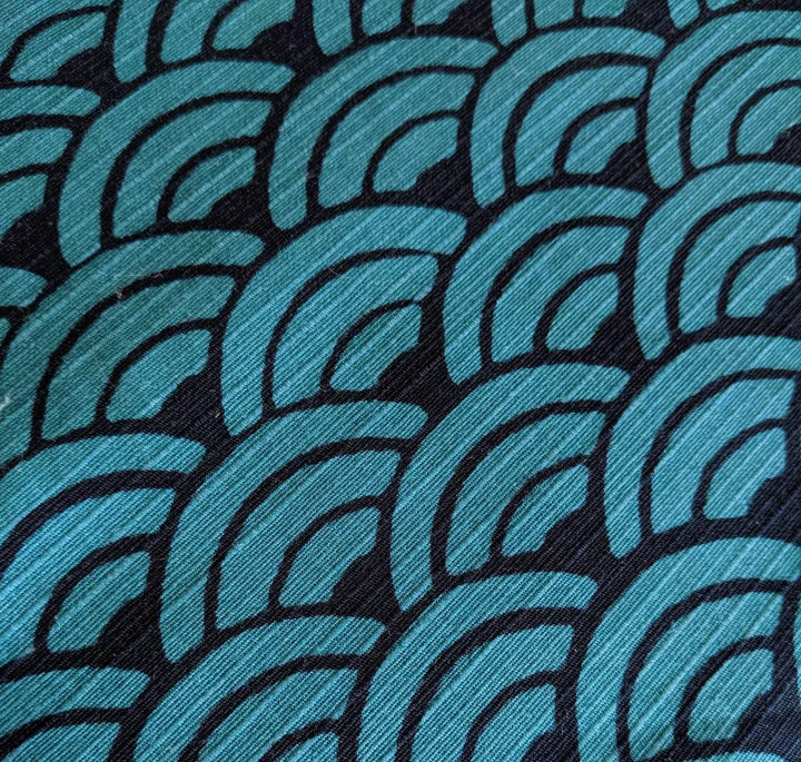 Sevenberry Japanese Shantung Fabric - Waves, Teal/Navy