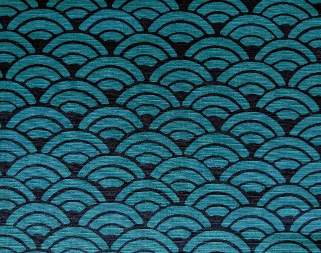 Sevenberry Japanese Shantung Fabric - Waves, Teal/Navy