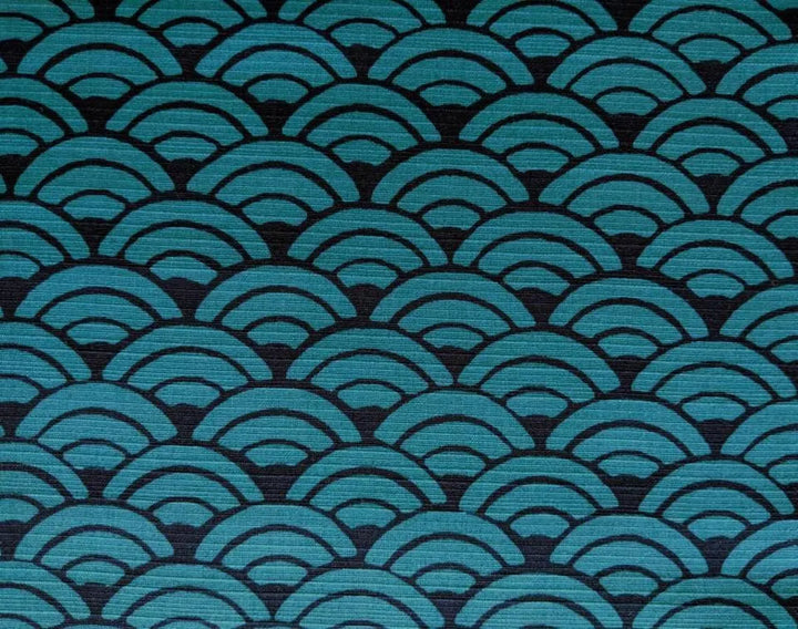 Sevenberry Japanese Shantung Fabric - Waves, Teal/Navy