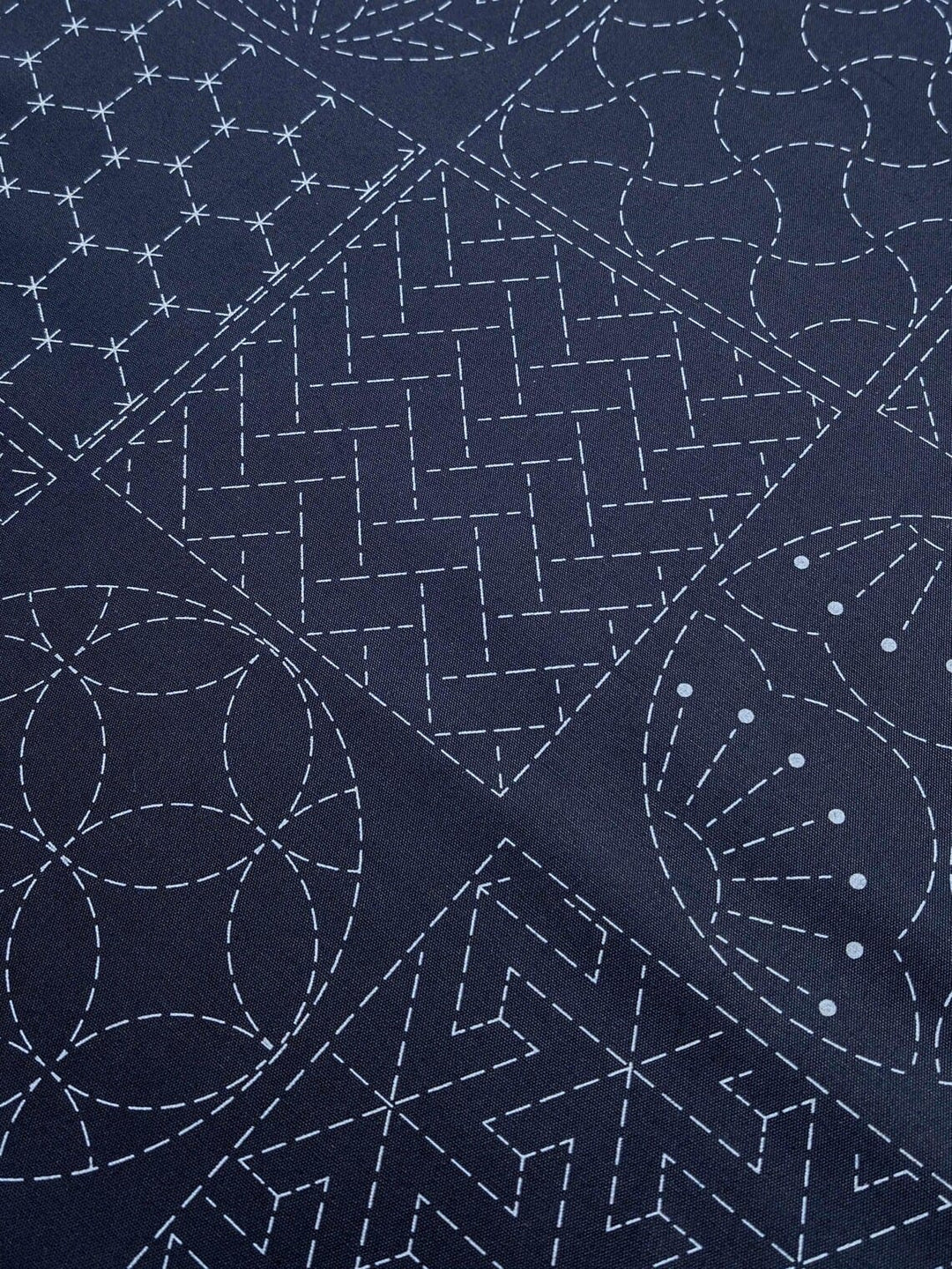 Patterned Blocks and Circles Navy Sashiko Fabric 24" Panel Patterned Blocks and Circles Navy Sashiko Fabric 24" Panel