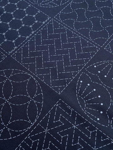 Patterned Blocks and Circles Navy Sashiko Fabric 24" Panel Patterned Blocks and Circles Navy Sashiko Fabric 24" Panel