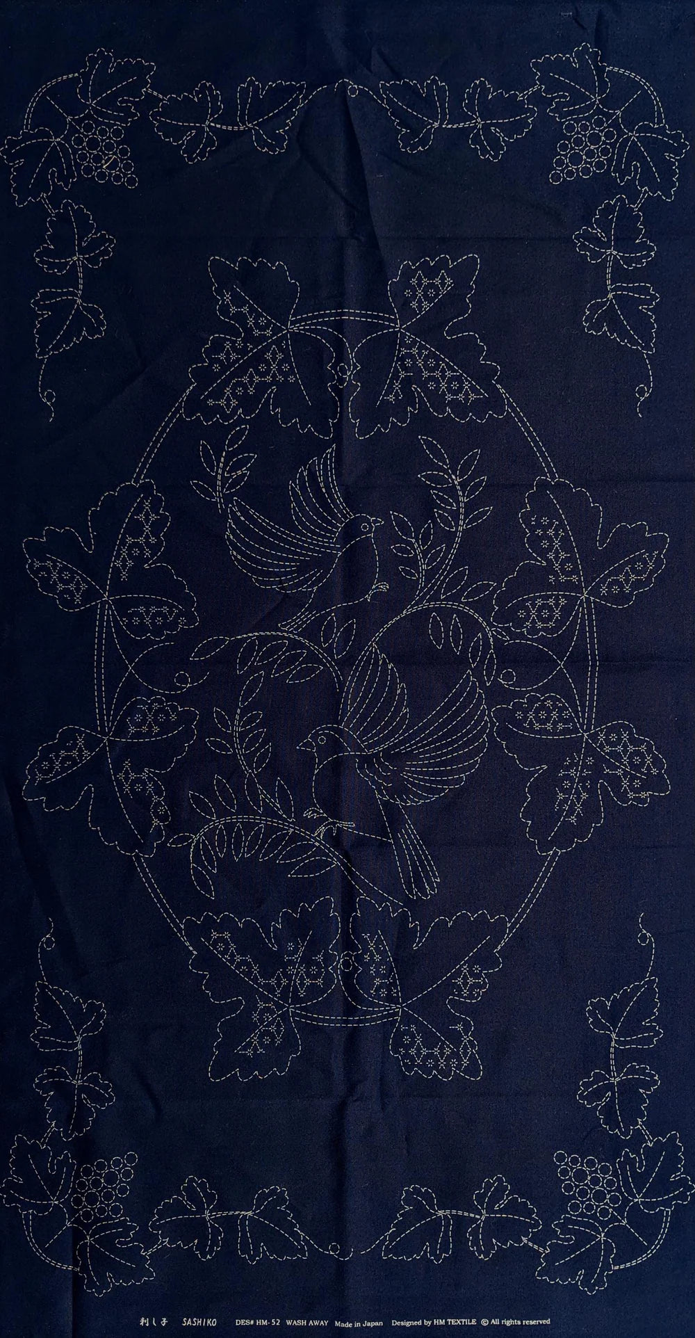 Sashiko Preprinted Fabric Panel, Vineyard in Navy