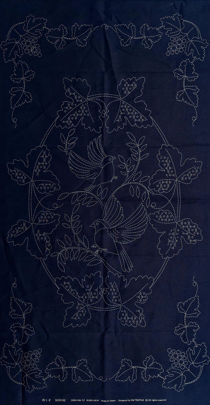 Sashiko Preprinted Fabric Panel, Vineyard in Navy