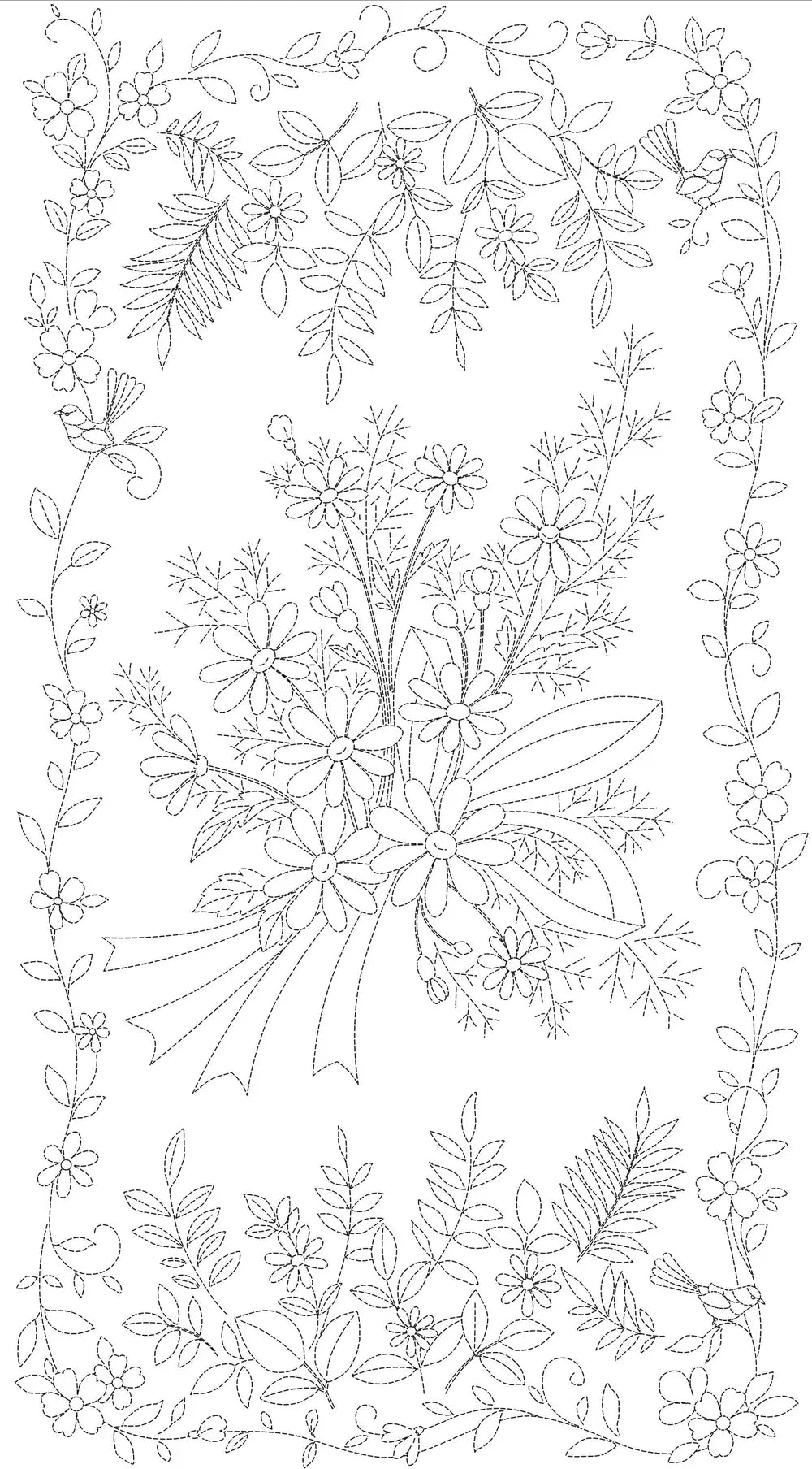 Sashiko Preprinted Fabric Panel, Bouquet in Navy