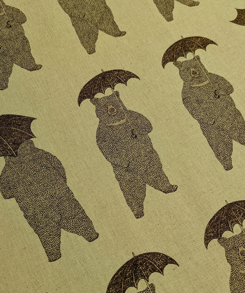Koizumi Japanese Canvas Fabric - Bears With Umbrellas, Green