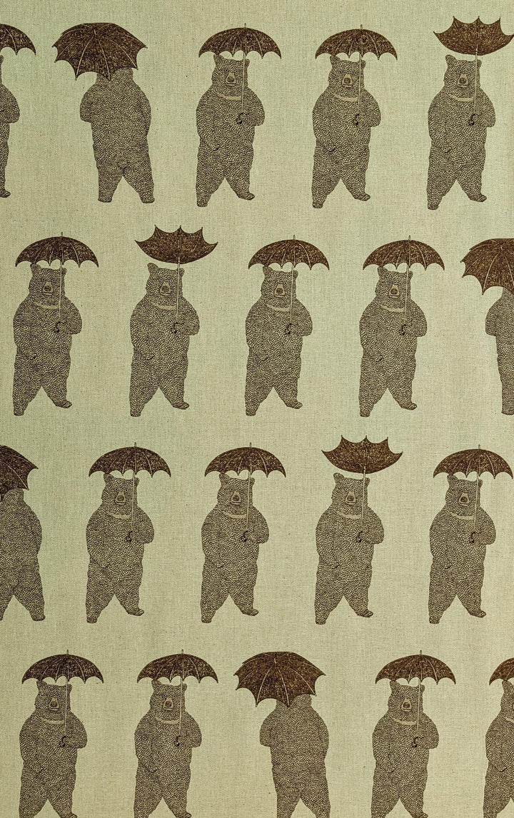 Koizumi Japanese Canvas Fabric - Bears With Umbrellas, Green