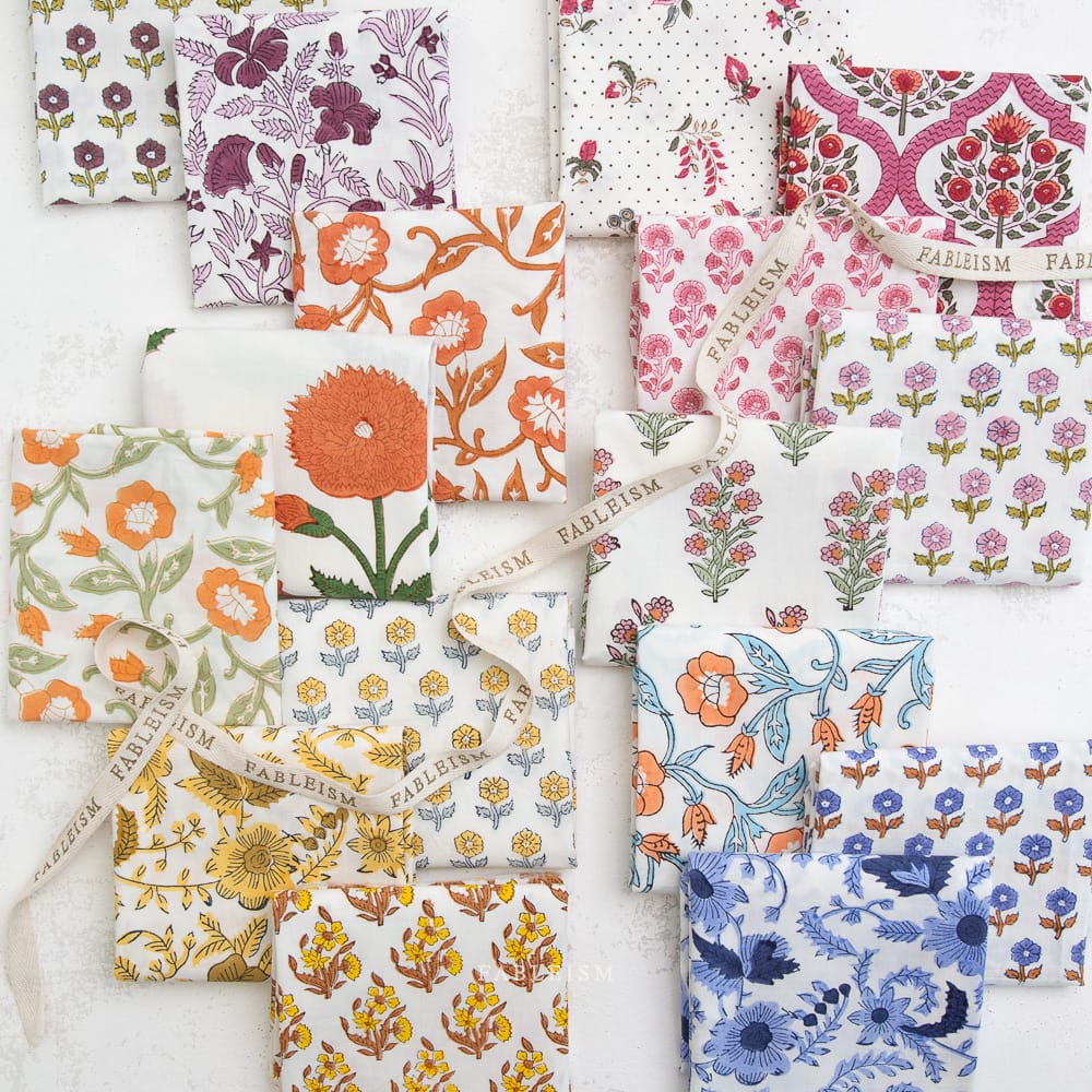 Fableism Indian Block Prints Cottage 5" Fabric Charm Pack, 48pcs Fableism Cottage Block Print 5" Charm Pack | 48 Fabric Squares