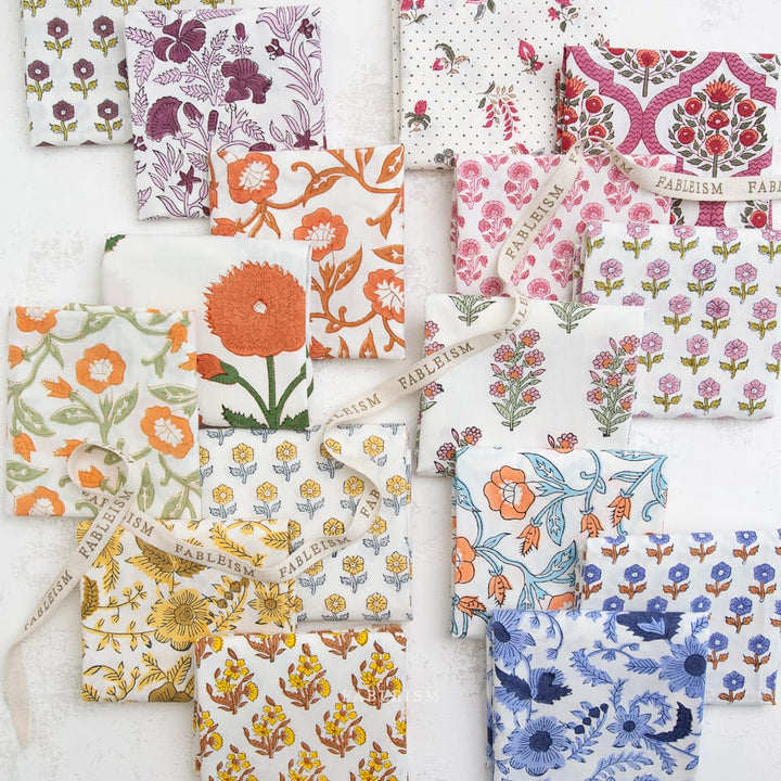 Fableism Indian Block Prints Cottage 5" Fabric Charm Pack, 48pcs Fableism Cottage Block Print 5" Charm Pack | 48 Fabric Squares