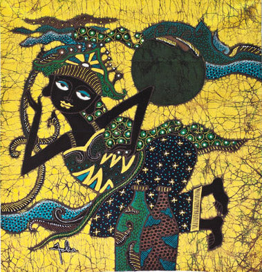 Batik Panel by Jaka, Flying Woman on Gold