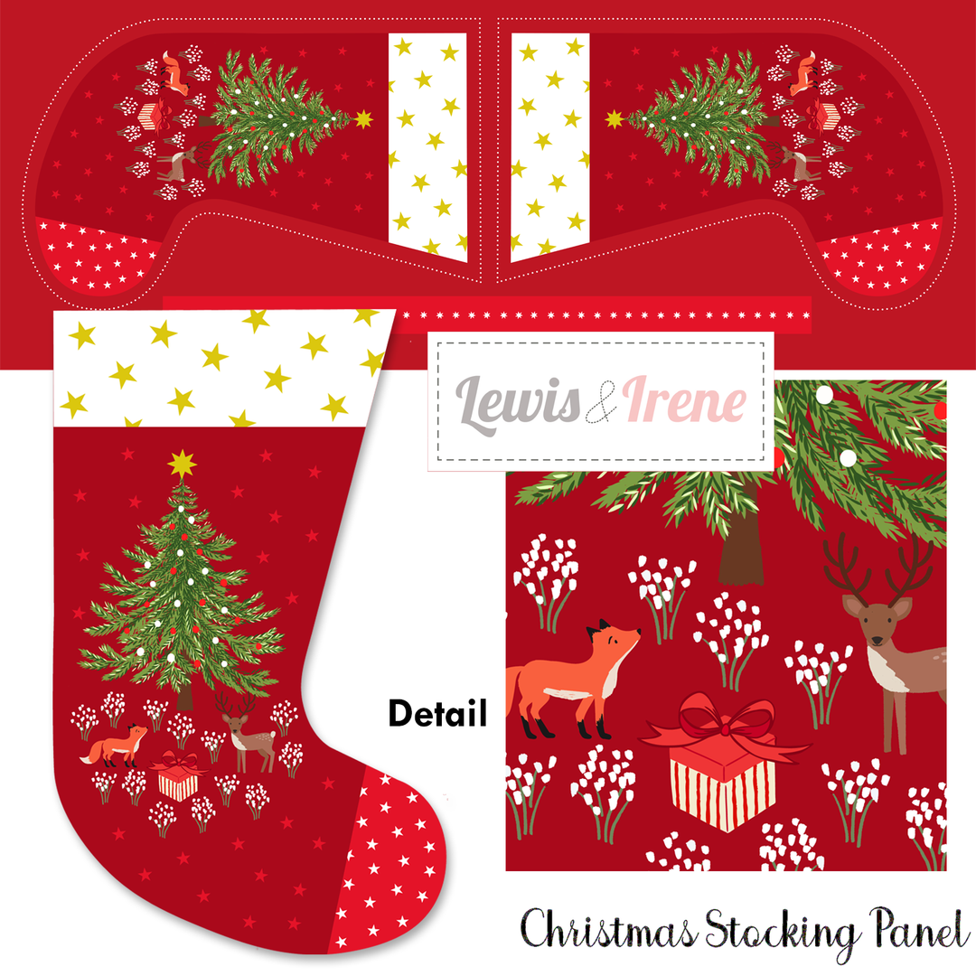 Christmas in Bluebell Wood- Holiday Stocking Panel by Lewis & Irene