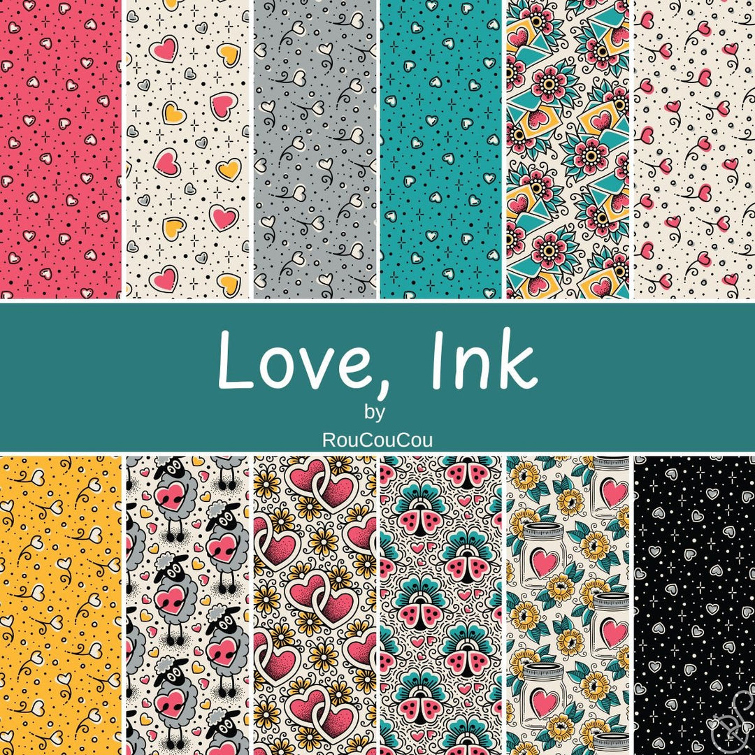 Love, Ink by Roucoucou - Fat Quarter Fabric Bundle (12 pcs)