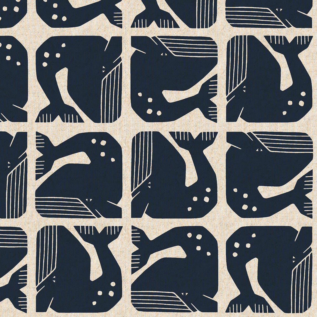 By The Seaside - Grumpy Whale, Navy CANVAS