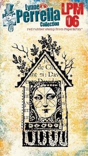 Lynne Perrella LPM 06 rubber stamp with house design.