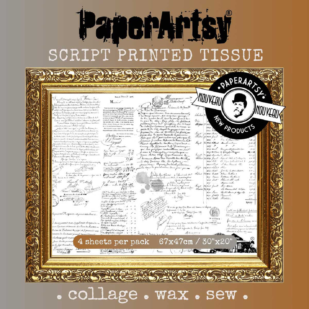 PaperArtsy script printed tissue paper sheets