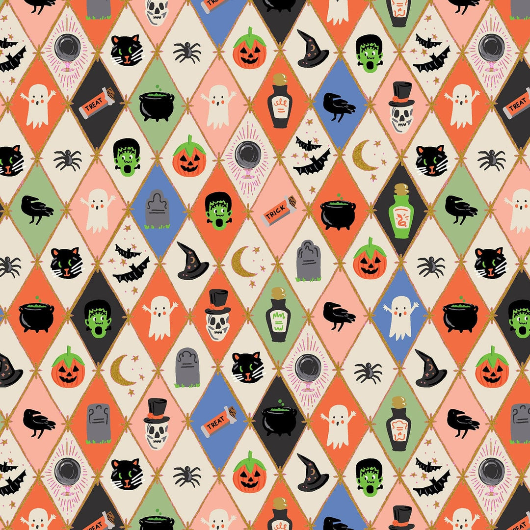 Halloween - Halloween Argyle, Multi and Metallic Gold Metallic