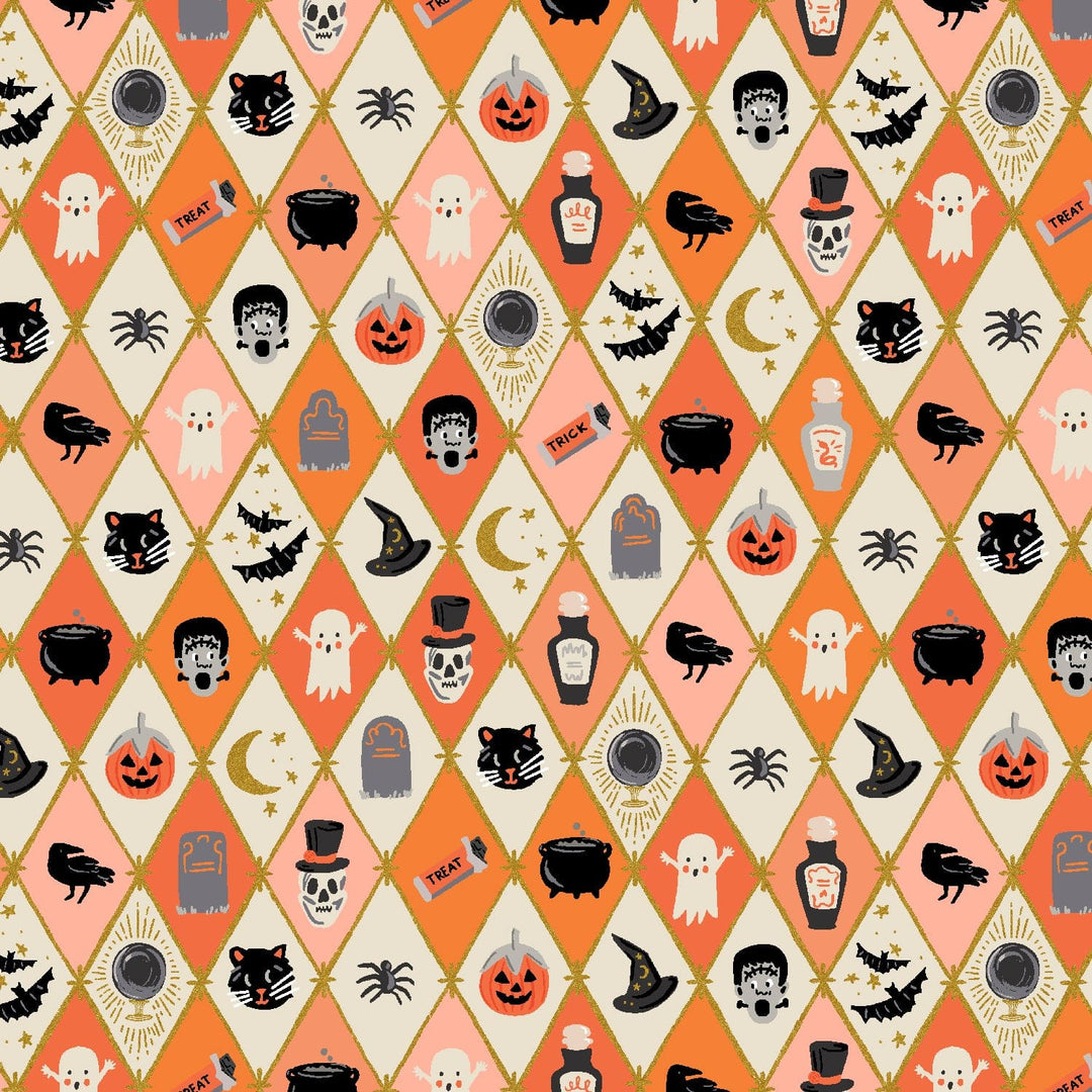 Halloween - Halloween Argyle, Orange and Metallic Gold Metallic