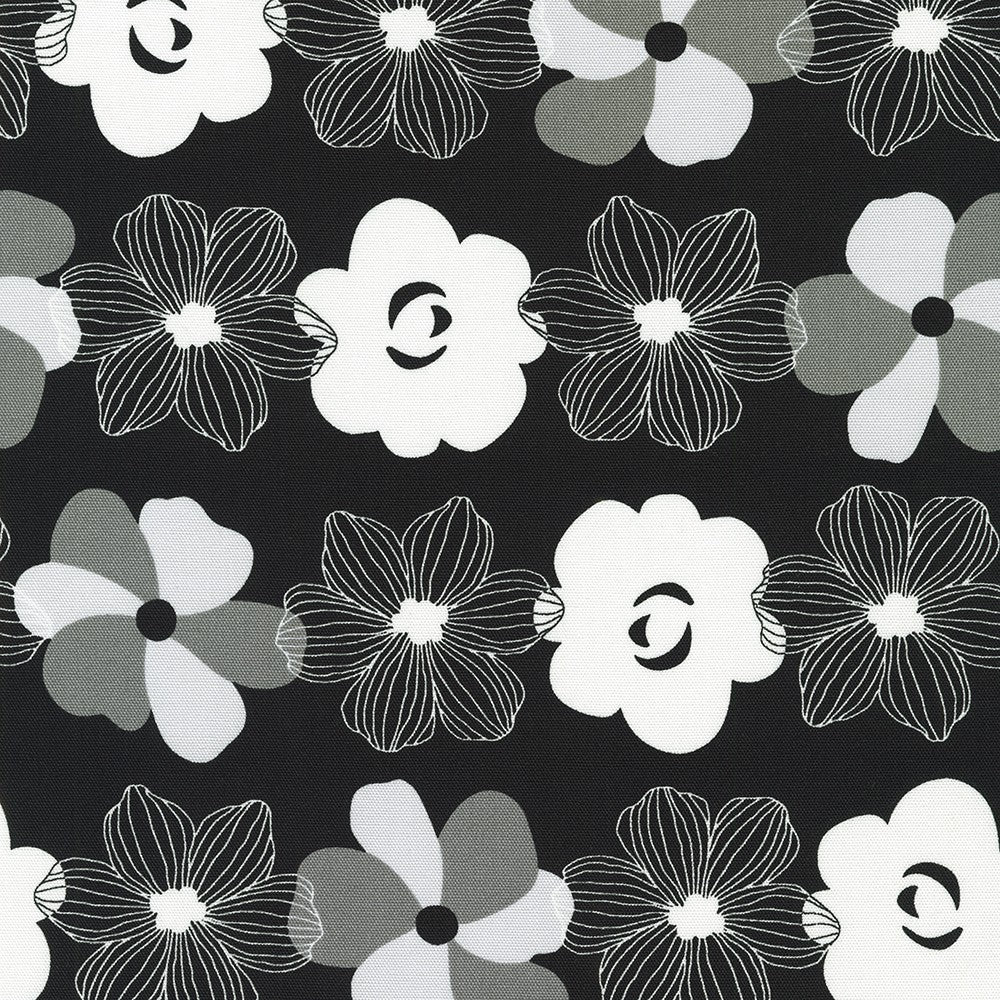 Sevenberry, Grey & White Flowers on Black - CANVAS