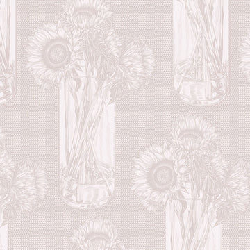 Soft, indelible sunflower pattern in vases on a light background.