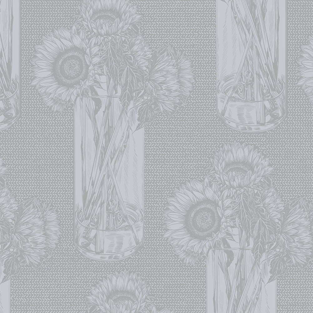 Soft grey sunflowers in vases pattern