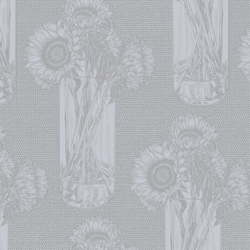 Soft grey sunflowers in vases pattern