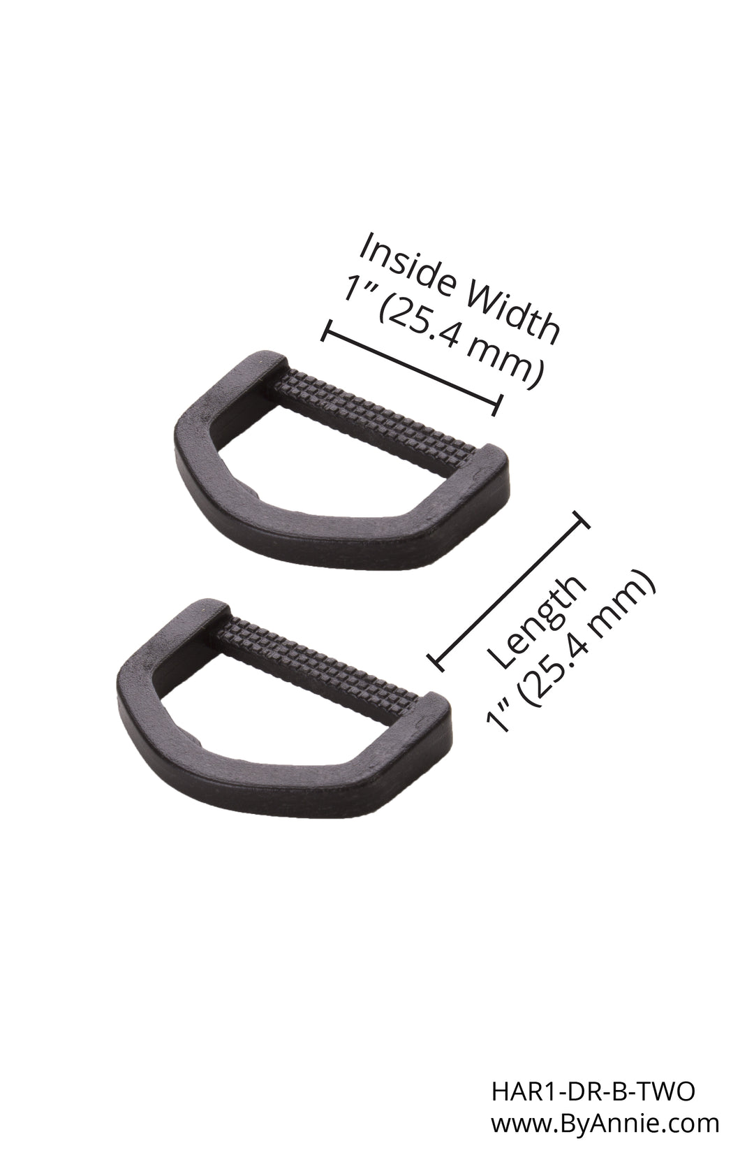 1" D Ring- Black Plastic, Set of 2