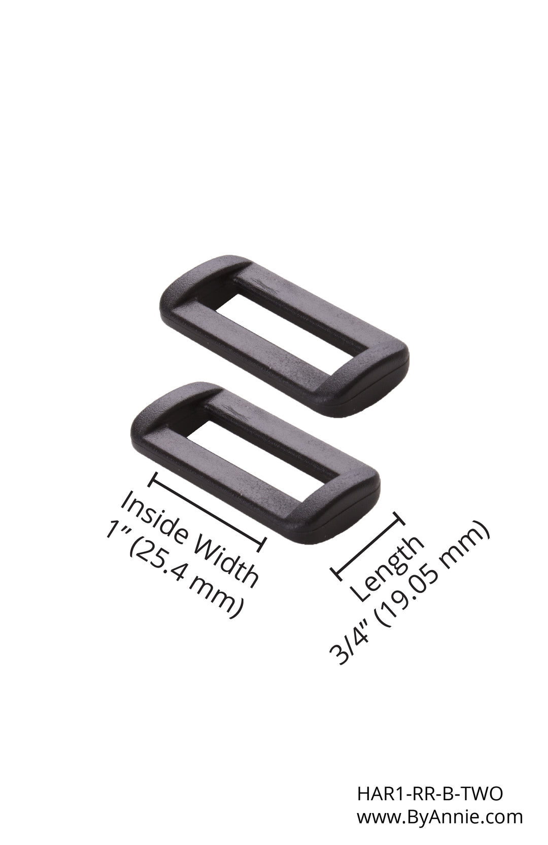 1" Rectangle Ring- Black Plastic, Set of 2