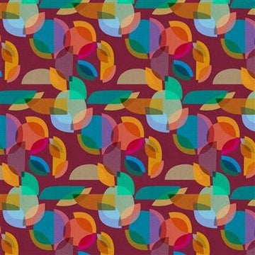 Geometric pattern y4591_48_1, colorful shapes on burgundy background