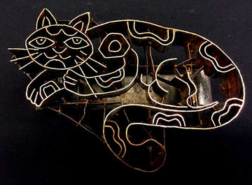 Cat Laying Handmade Indonesian Copper Tjap