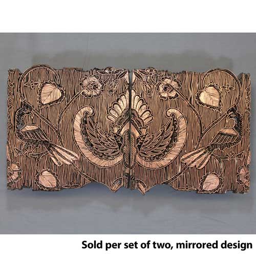 Traditional Handmade Copper Tjaps, Birds and Leaves (set of 2 tjaps)