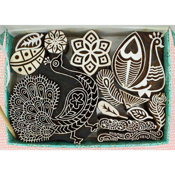 WB483 Peacock & Feathers Wood Block Set (13 designs)