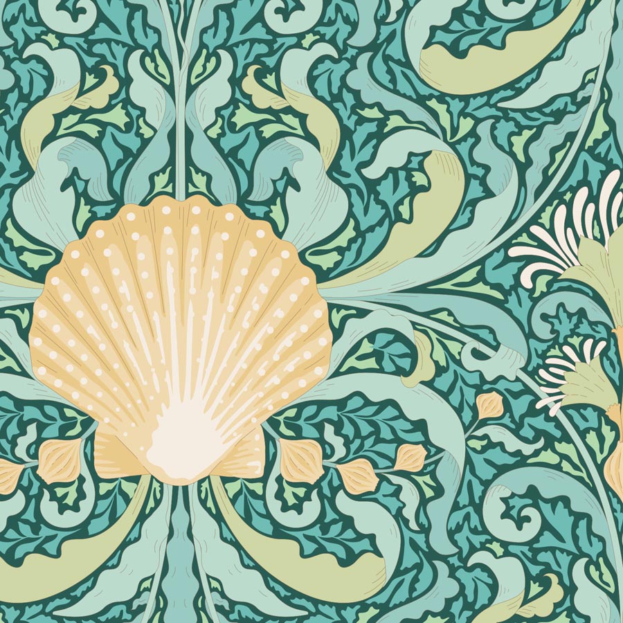 Tilda Cotton Beach, Scallop Shell, Teal