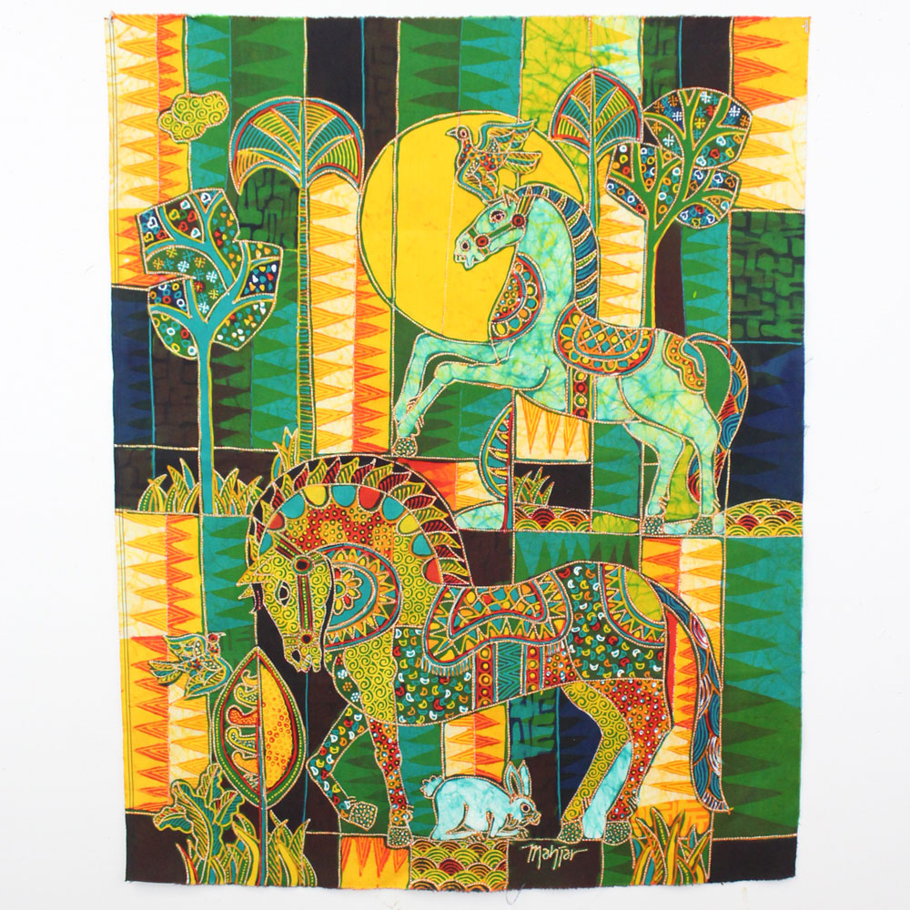 Batik Fabric Panel by Mahyar, 2 Horses (medium)