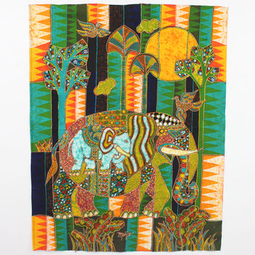 Batik Fabric Panel by Mahyar, Elephant with Baby (medium)