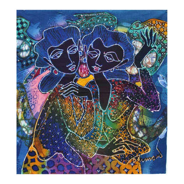 Batik Panel by Bambang Dharmo, Two Women on Blue