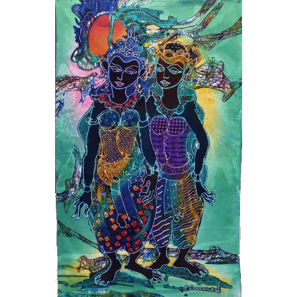 Batik Panel by Bambang Dharmo, Two Woman on Green