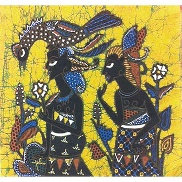 Batik Panel by Jaka, Two Traditional Puppets on Gold, Mini