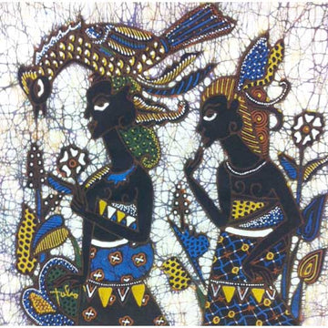 Batik Panel by Jaka, Two Traditional Puppets on White, Mini