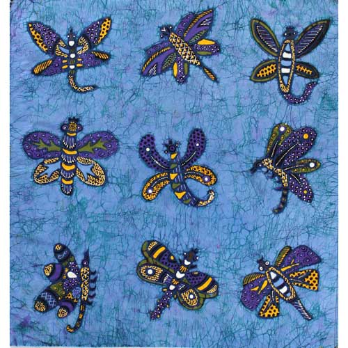 Batik Panel by Jaka, Dragonflies on Blue