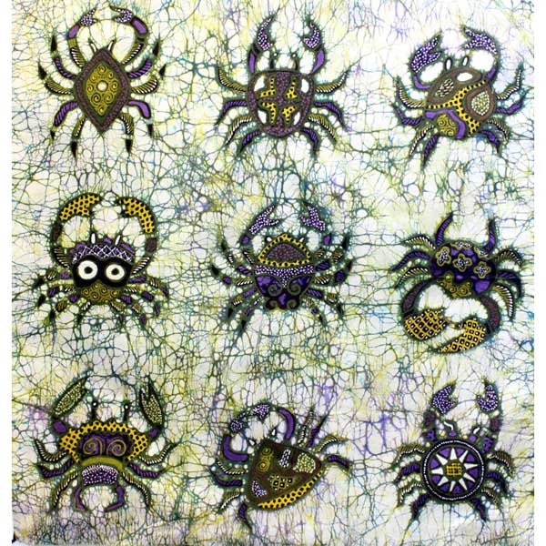 Batik Panel by Jaka, Crabs on White