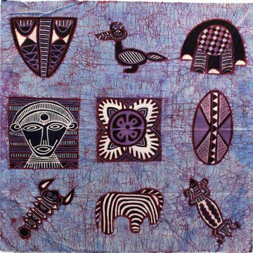 Batik Panel by Jaka, African Images on Blue